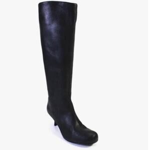 Lanvin Womens Riding Round Toe  Suede Knee High Kitten Heeled Boots Black  39.5